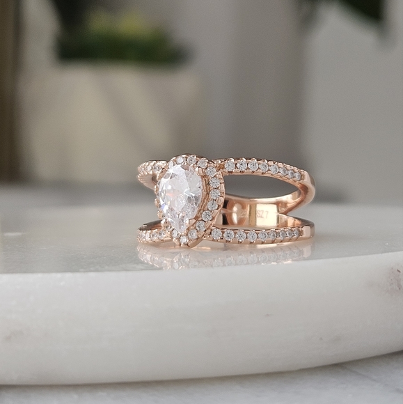 Vintage Style Rose Gold ring, 925 Sterling Silver with 18k Rose Gold Finish - Picture 4 of 5